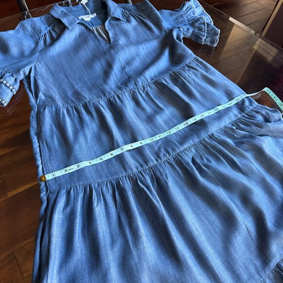 Chico's Chambray Tencel Tiered Maxi Sundress Ruffle Sleeves Sz 6 - Picture 9 of 10
